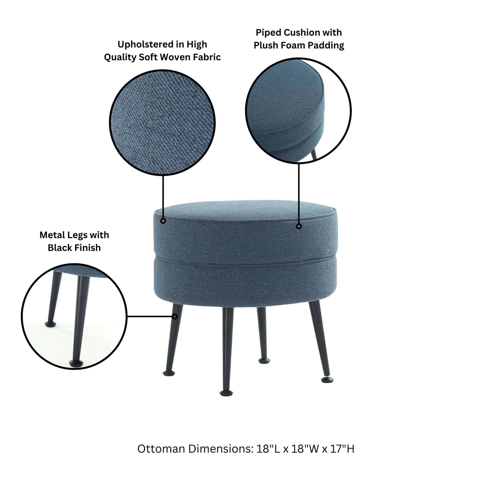 Bailey Ottoman in Blue with Black Feet (set of 2) - Ornate Home