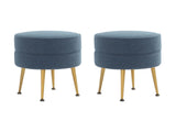 Bailey Ottoman in Blue with Gold Feet (set of 2) - Ornate Home