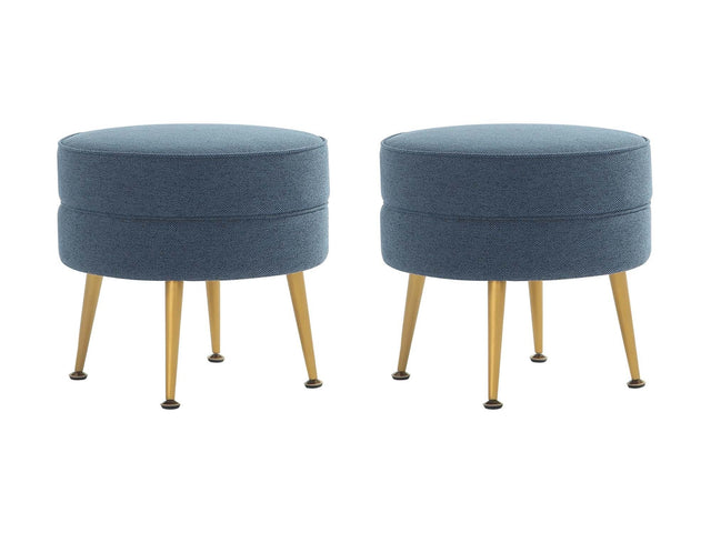 Bailey Ottoman in Blue with Gold Feet (set of 2) - Ornate Home