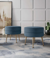 Bailey Ottoman in Blue with Gold Feet (set of 2) - Ornate Home
