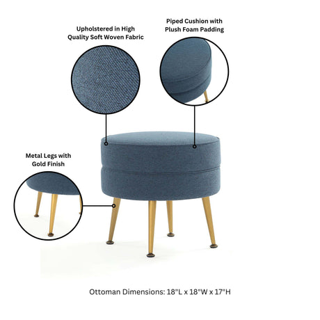 Bailey Ottoman in Blue with Gold Feet (set of 2) - Ornate Home