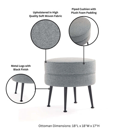 Bailey Ottoman in Grey with Black Feet - Ornate Home