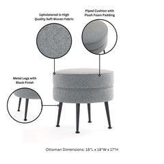 Bailey Ottoman in Grey with Black Feet (set of 2) - Ornate Home