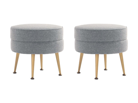 Bailey Ottoman in Grey with Gold Feet (set of 2) - Ornate Home