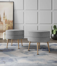 Bailey Ottoman in Grey with Gold Feet (set of 2) - Ornate Home
