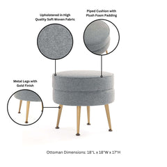 Bailey Ottoman in Grey with Gold Feet (set of 2) - Ornate Home