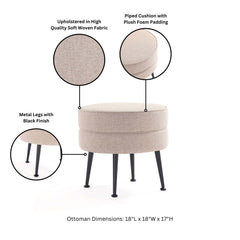 Bailey Ottoman in Oatmeal with Black Feet - Ornate Home