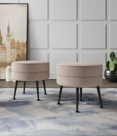 Bailey Ottoman in Oatmeal with Black Feet (set of 2) - Ornate Home