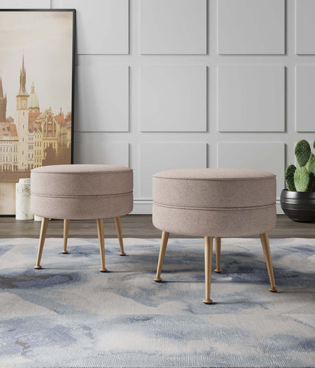 Bailey Ottoman in Oatmeal with Gold Feet (set of 2) - Ornate Home