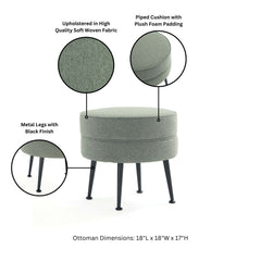 Bailey Ottoman in Sage Green with Black Feet - Ornate Home