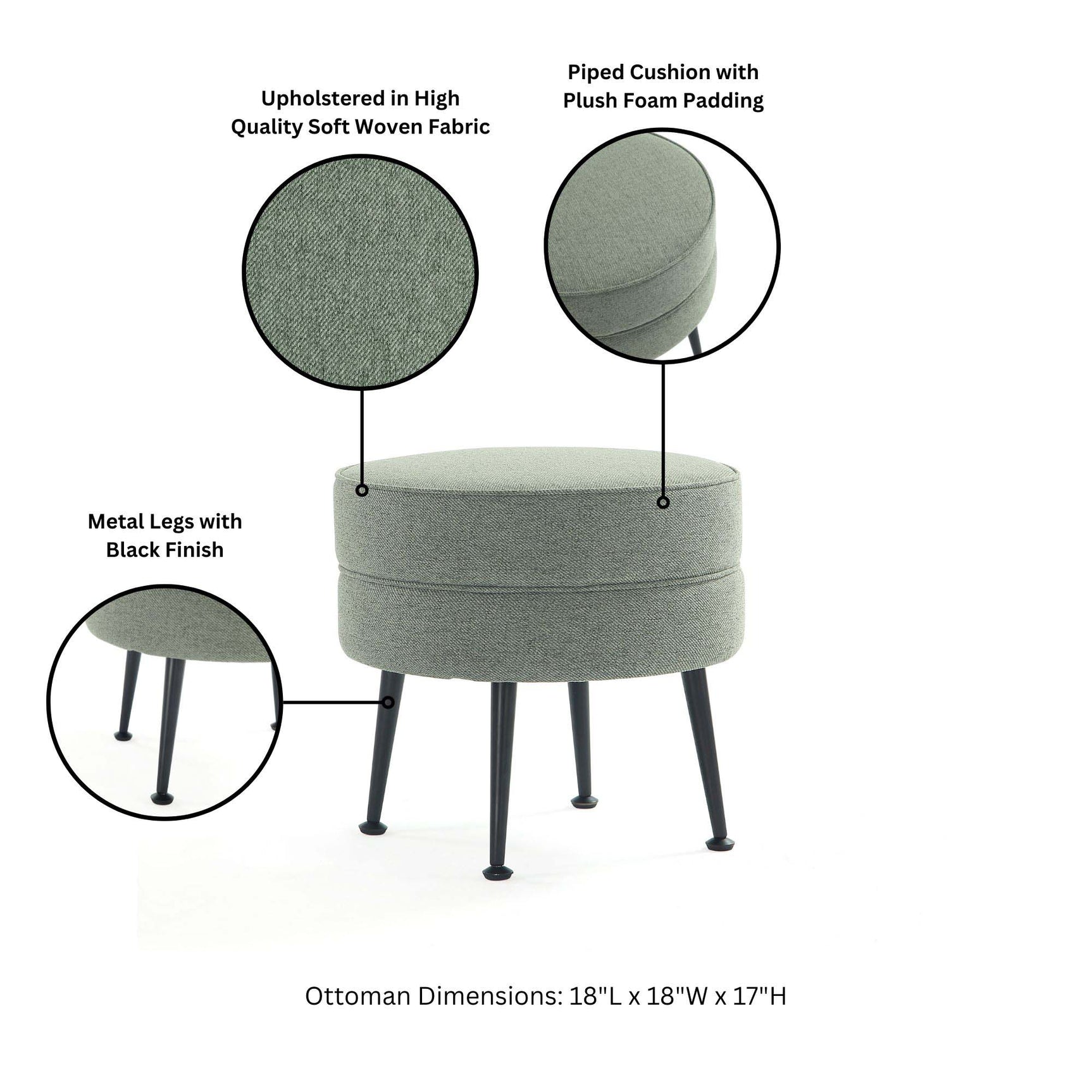 Bailey Ottoman in Sage Green with Black Feet (set of 2) - Ornate Home