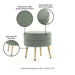 Bailey Ottoman in Sage Green with Gold Feet - Ornate Home