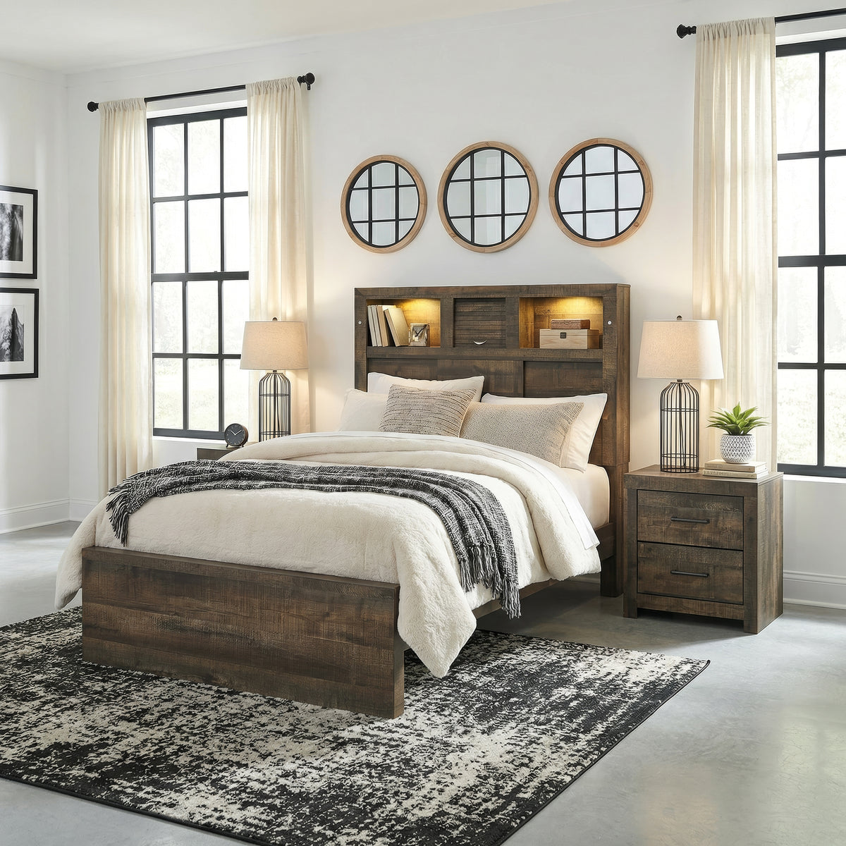 Bailey Walnut 3-Piece Twin Bookcase Panel Bedroom Set - Ornate Home