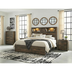 Bailey Walnut 4-Piece King Bookcase Panel Bedroom Set with 2 Nightstands & Chest - Ornate Home