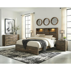 Bailey Walnut 4-Piece King Bookcase Panel Bedroom Set with 2 Nightstands & Dresser - Ornate Home