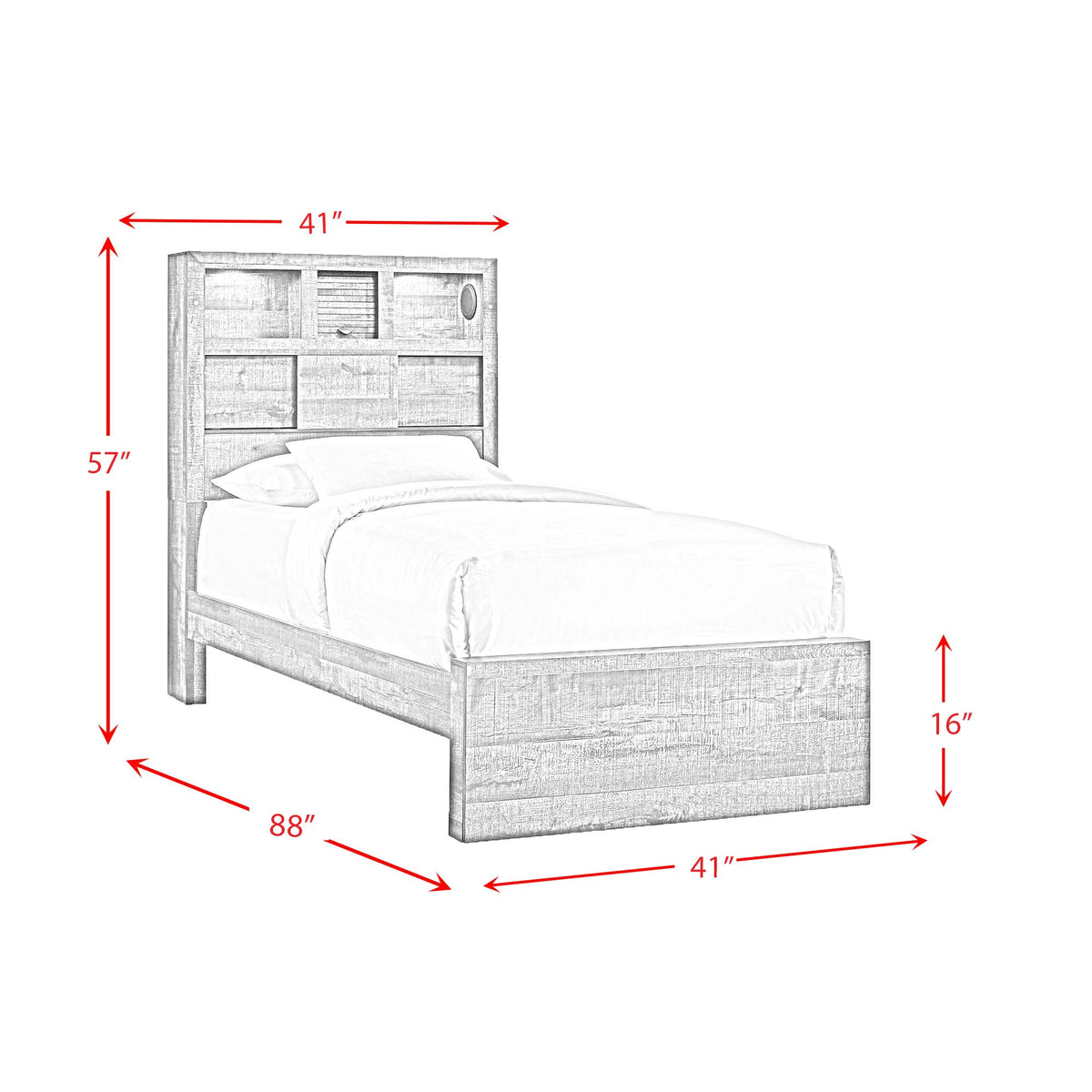 Bailey Walnut 5-Piece Twin Bookcase Panel Bedroom Set with Bluetooth - Ornate Home