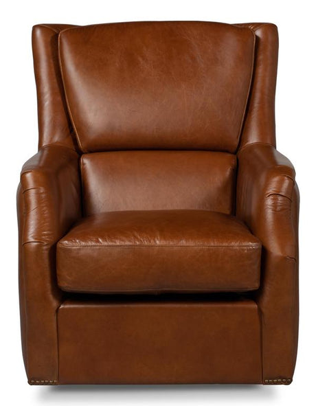 Baker Brown Leather Swivel Chair - Ornate Home