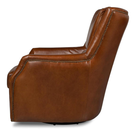 Baker Brown Leather Swivel Chair - Ornate Home