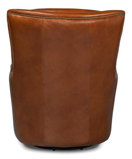 Baker Brown Leather Swivel Chair - Ornate Home