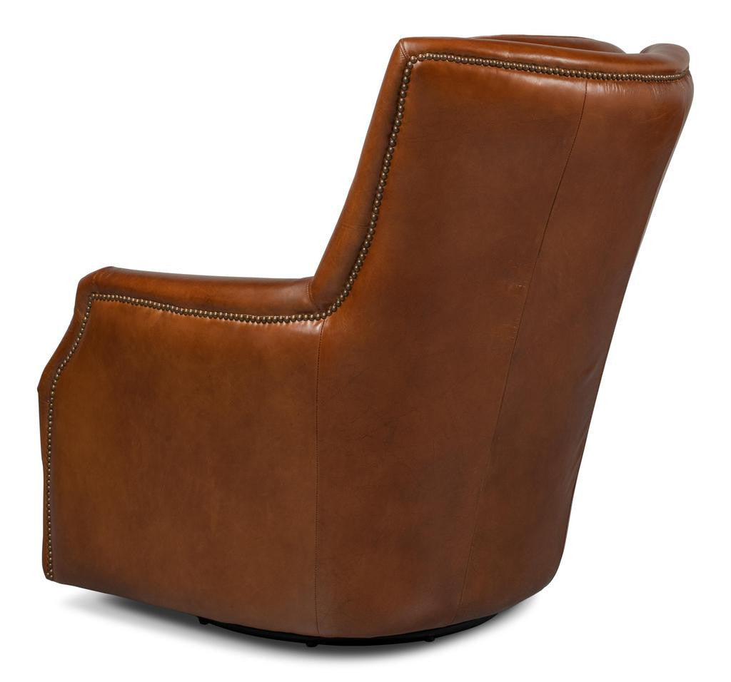 Baker Brown Leather Swivel Chair - Ornate Home