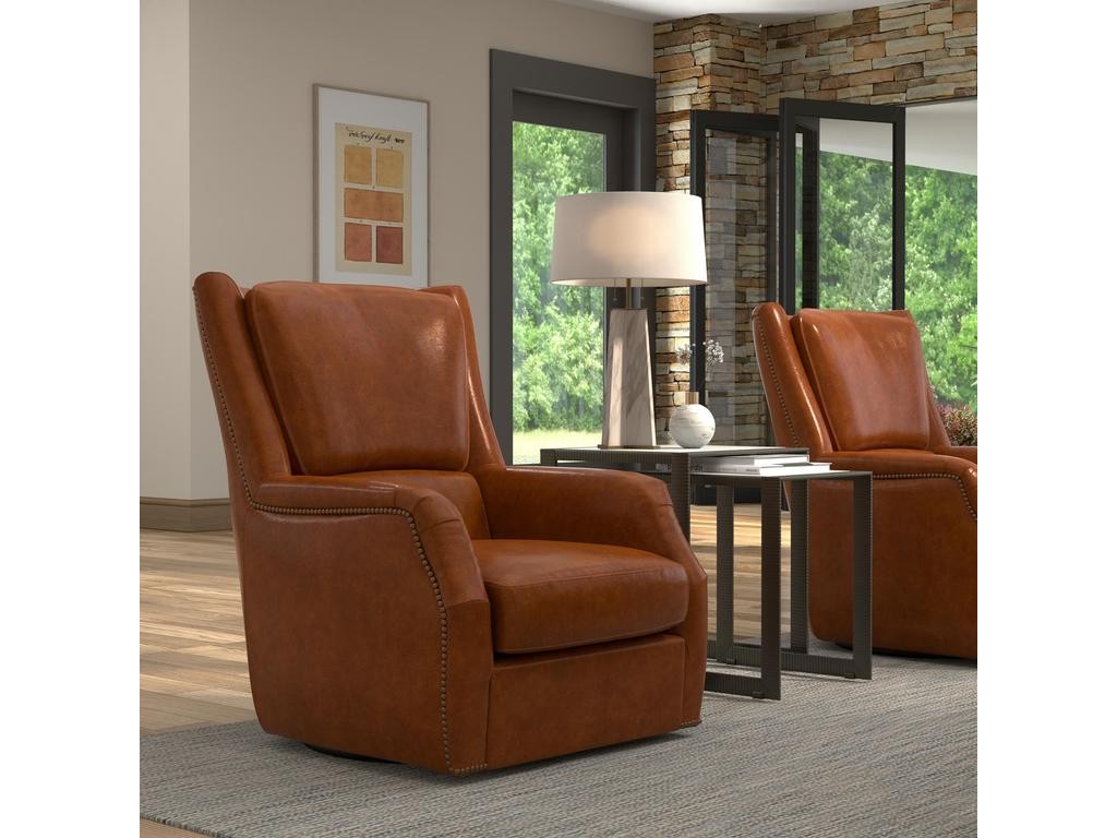 Baker Brown Leather Swivel Chair - Ornate Home