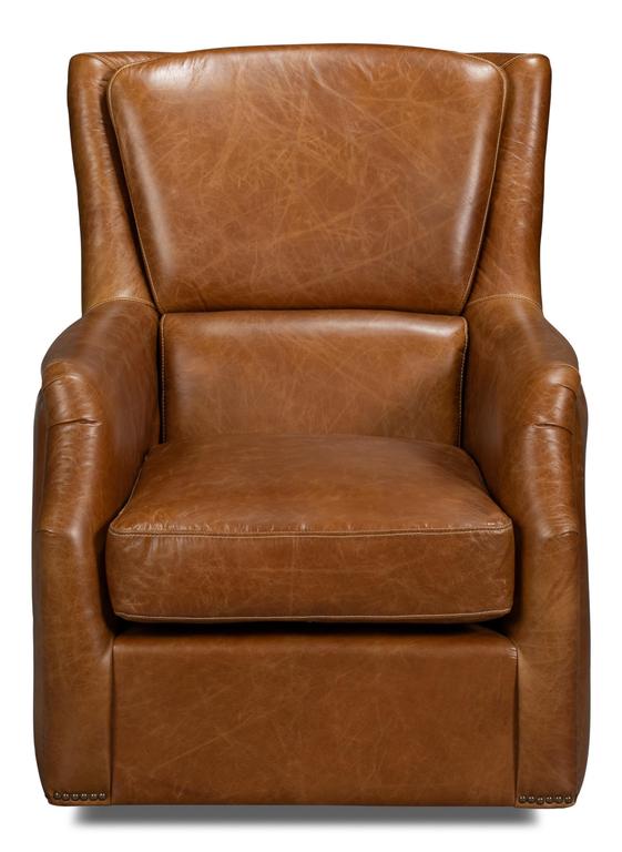 Baker Brown Leather Swivel Chair - Ornate Home