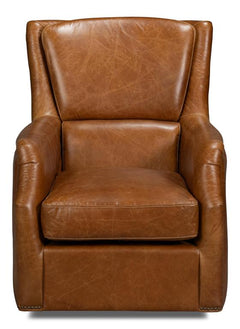 Baker Brown Leather Swivel Chair - Ornate Home
