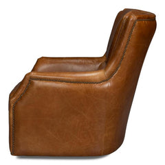 Baker Brown Leather Swivel Chair - Ornate Home