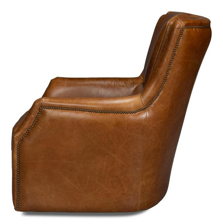 Baker Brown Leather Swivel Chair - Ornate Home