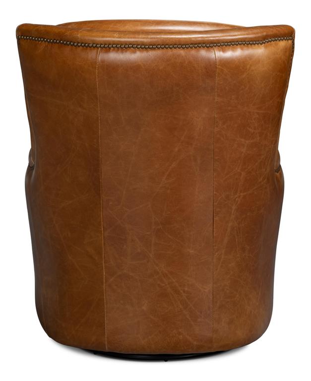 Baker Brown Leather Swivel Chair - Ornate Home