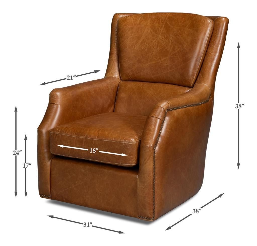 Baker Brown Leather Swivel Chair - Ornate Home