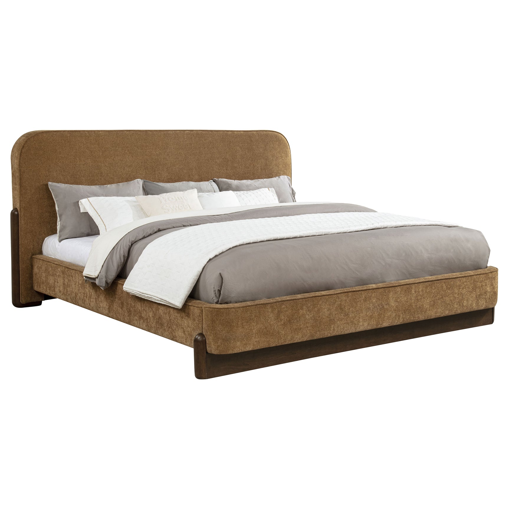 Baldacci Curry/Walnut Upholstered Eastern King Platform Bed - Ornate Home