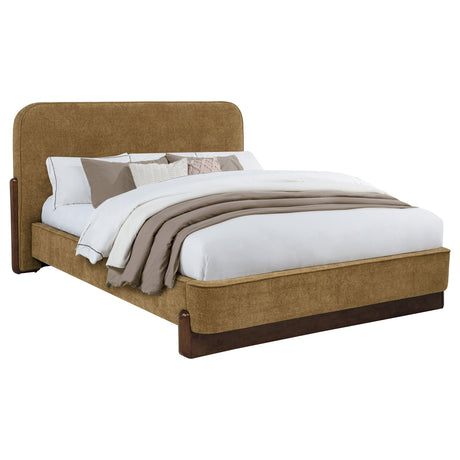 Baldacci Curry/Walnut Upholstered Queen Platform Bed - Ornate Home
