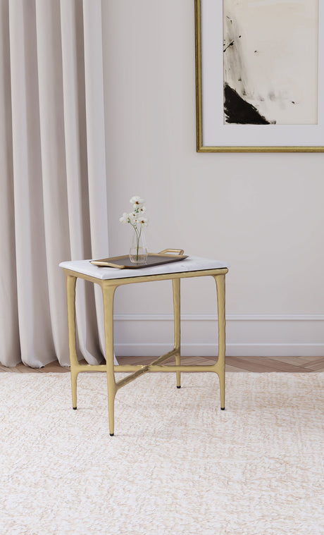 Baldwin White / Gold Rectangular Side Table - Ornate Home