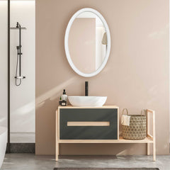Bali White Ribbed Oval Mirror - Ornate Home