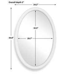 Bali White Ribbed Oval Mirror - Ornate Home
