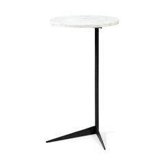 Ballatine White/Black Marble Round Top Accent Table - Ornate Home