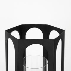 Balley Matte Black Metal Hexagonal Candle Holder Lanterns (Set of 2) - Ornate Home