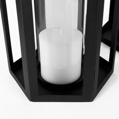 Balley Matte Black Metal Hexagonal Candle Holder Lanterns (Set of 2) - Ornate Home