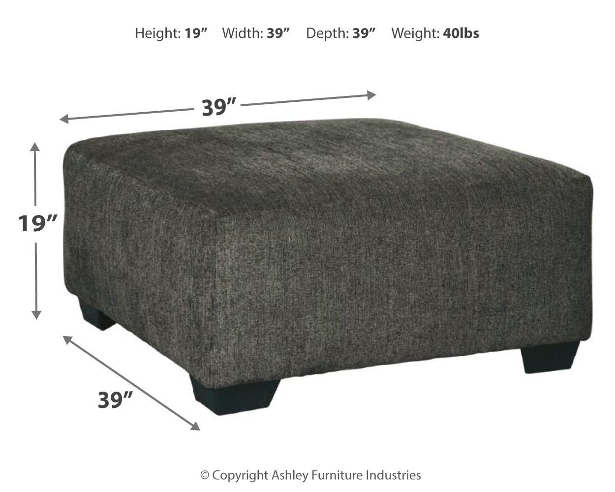Ballinasloe Smoke Oversized Ottoman (Online Special Price) - Ornate Home