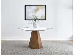 Balos Stone Top Hexagonal Dining Table in Chanelle and Bronze - Ornate Home