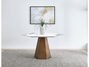 Balos Stone Top Hexagonal Dining Table in Chanelle and Bronze - Ornate Home