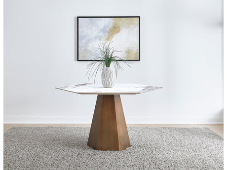 Balos Stone Top Hexagonal Dining Table in Chanelle and Bronze - Ornate Home