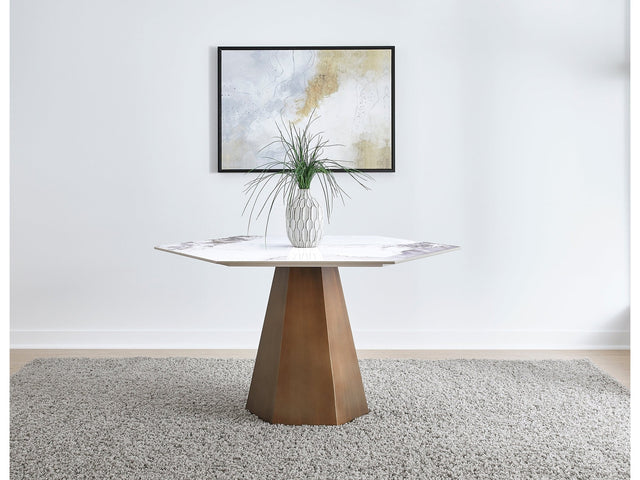 Balos Stone Top Hexagonal Dining Table in Chanelle and Bronze - Ornate Home