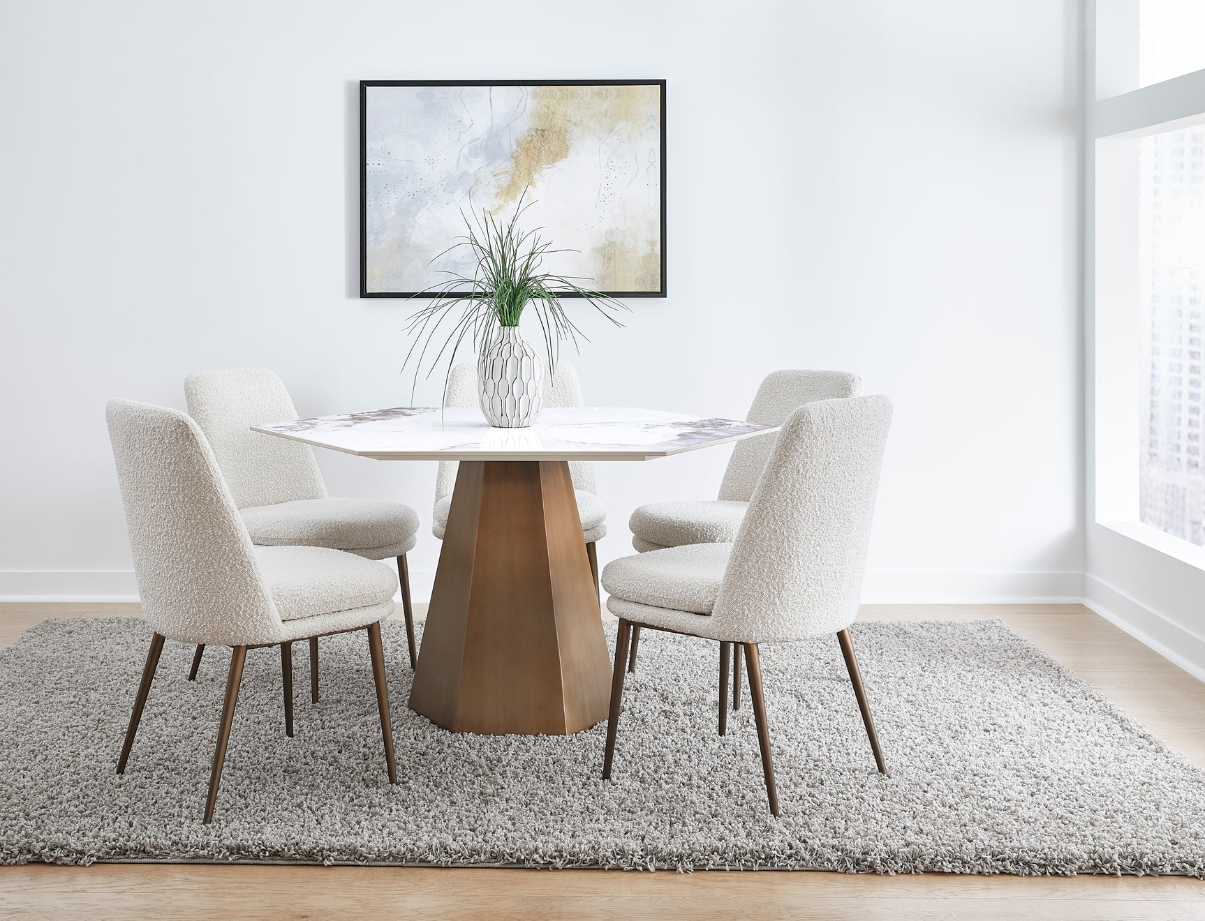 Balos Stone Top Hexagonal Dining Table in Chanelle and Bronze - Ornate Home