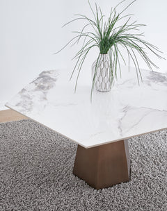 Balos Stone Top Hexagonal Dining Table in Chanelle and Bronze - Ornate Home