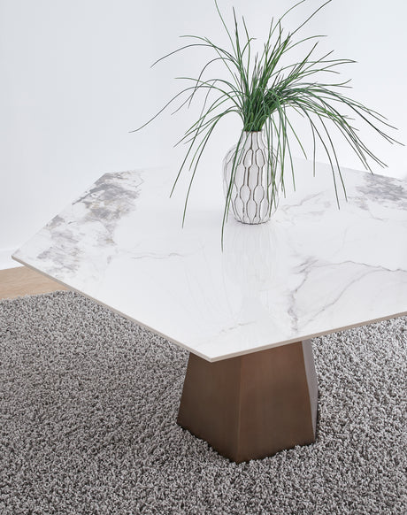 Balos Stone Top Hexagonal Dining Table in Chanelle and Bronze - Ornate Home