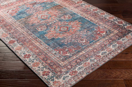 Baltinglass Rust & Blue Washable Area Rug - Clearance - Ornate Home