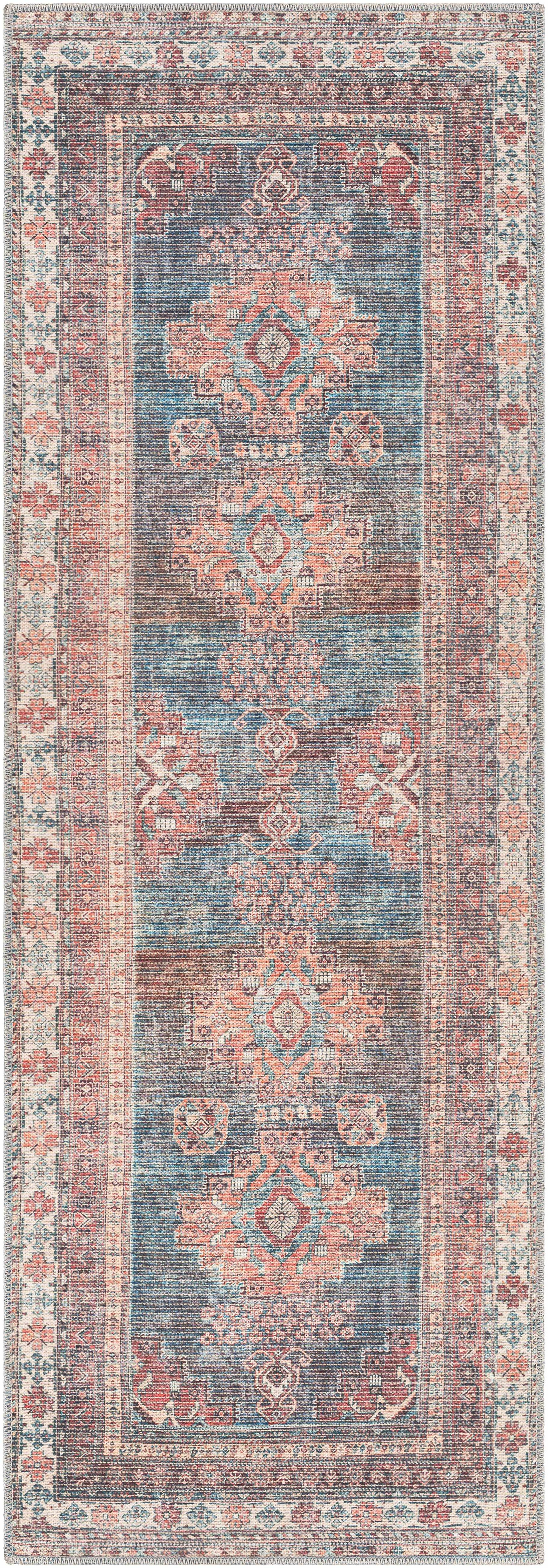 Baltinglass Rust & Blue Washable Area Rug - Clearance - Ornate Home