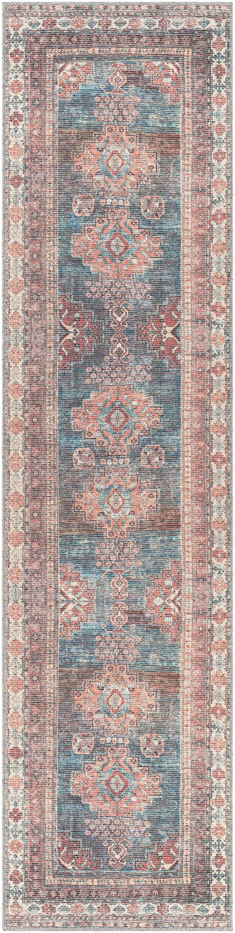 Baltinglass Rust & Blue Washable Area Rug - Clearance - Ornate Home